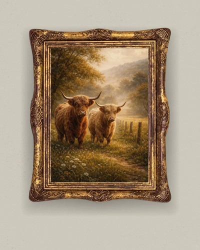 Highland cows golden meadow - highland,
