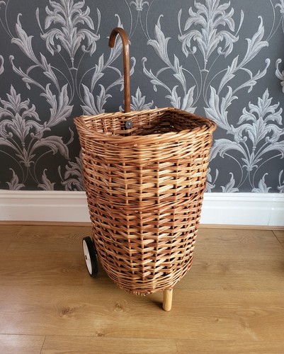 Vintage basket wicker trolley - vintage,