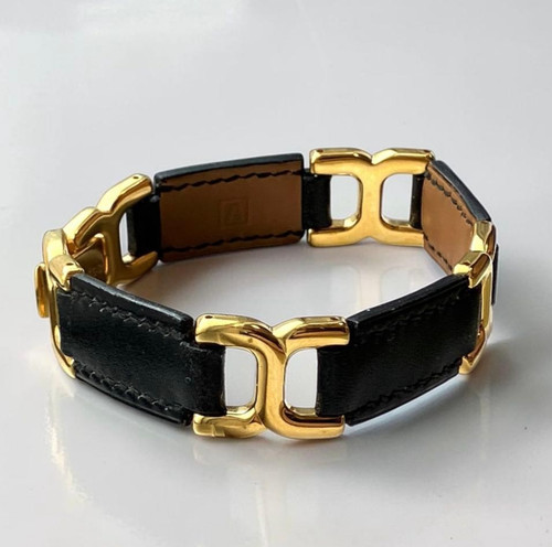 Vtg hermes leather gold plated - gold,