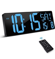 Xrexs Large 17in Blue Digital Wall Clock with Remote Timer Home Classroom