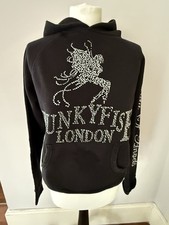 Vintage Punky Fish Ladies Hoodie With  Crystal Embellishment L (8-12)