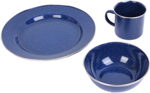 Blue enamel camping - dinner, set