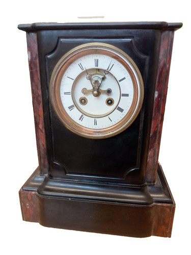 Antique slate mantel - , clock