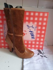 MISS L-FIRE DESIGNER UK 3 EU 36 WOMENS TAN SUEDE LEATHER MID-CALF HEELS BOOTS