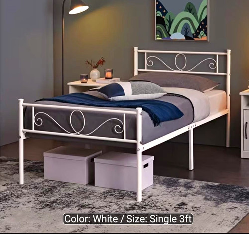 White metal bed - white, single