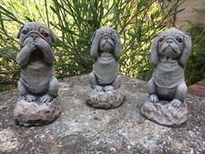 3 Wise Pugs Garden Ornaments - Hand Cast