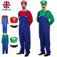 Mens Adult Super Mario and Luigi Fancy Dress Plumber Bros Halloween Costume