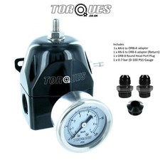 Torques AN-6 (ORB-8) Adjustable Fuel Pressure Regulator 30-70 PSI BLACK + GAUGE