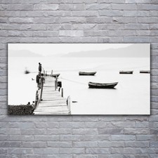 Print on Glass Wall art 120x60 Picture Image Bridge Boats Architecture