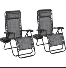 Yaheetech Folding & Adjustable Sun Lounger/Zero Gravity Chair 2PK w/ Side Caddy.