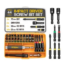 Hi-Spec 44 Piece Impact Drill Screw Driver Nut Bit Magnetic Set 1/4” Hex Shank