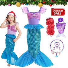 Girls Kids Ariel Mermaid Princess Fancy Dress Cosplay Party Costume Outfit Gift