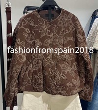 ZARA NEW WOMAN RUBBERIZED EMBROIDERY PUFFER JACKET FLORAL BROWN 8458/801/700