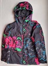 VOLKI GIRLS SZ 10 HOODED INSULATED FULL ZIP SKI SNOWBOARD JACKET FLORAL BLACK