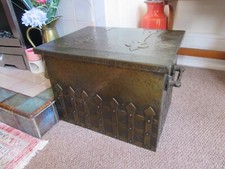 Vintage  Embossed Metal Coal Storge Box Brass Effect