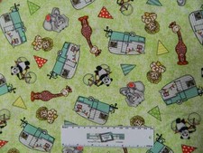 Patchwork Quilting Sewing Fabric Kids Animals Camp Green 50x55cm