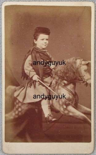 Cdv boy riding rocking horse - cdv,