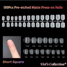 150 False Nail Tips Short Square Coffin Oval Matte Full Cover Pre-etched French