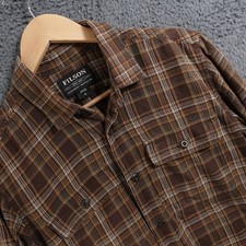 Filson Shirt Men Medium Chocolate Brown Flannel Plaid Field Hunting Shooting