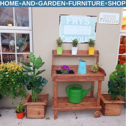 Wooden potting bench - wooden, sink