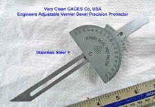 Vintage GAGES Co, USA Engineers Adjustable Vernier Bevel Precision Protractor