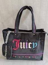 Juicy Couture Logo Bag Black Velvet Colourful Versatile Handbag w/ Purse