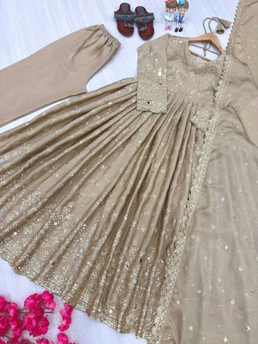 Golden stitched anarkali gown - golden,