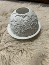 Bernardaud Lithophane Candle Votive Holder White Bisque  Luminary Sweet Peas 