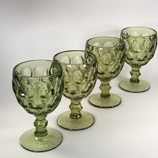 FOUR  Vintage Imperial Provincial Thumbprint "Verde" Green Glass Cordial Goblets