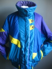 LADIES VINTAGE SKI JACKET retro med 10 12 purple yellow 80s 90s colour block Y2K