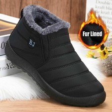 Mens Warm Winter Snow Ankle Boots Fur Lined Slip on Outdoor Casual Shoes FR