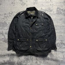 Barbour Casting Men’s VTG Wax Cotton Navy Jacket Leather Shoulder Trim X Large