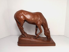 Albert H. Hussmann "Drinking Mare" Red Earthenware Horse Statue Cadinen Majolica