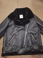 ZARA Aviator Biker Jacket | Black Faux Leather Shearling Coat 2022 Collection