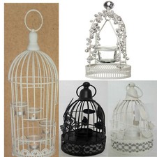 NEW VINTAGE SHABBY CHIC STYLE CREAM BIRD CAGE TEALIGHT LANTERN ORNAMENT