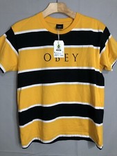 NEW OBEY Acid Box Tee Black & Yellow Striped Girls T Shirt Size M NWT