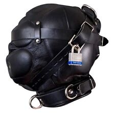 Unisex Sensory Hood Deprivation Bondage Black Mask Real Leather Restraint BDSM