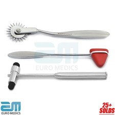 Set of 3 Medical Neurological Reflex Hammer Pinwheel Hammer With Brush kit