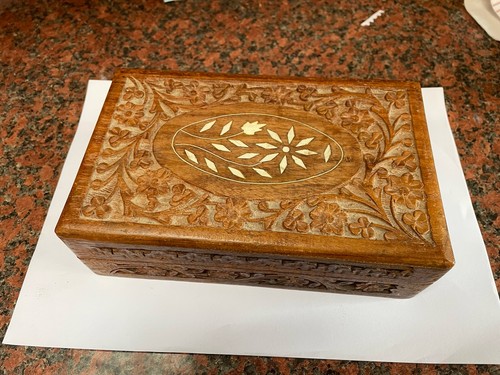 Vintage hand carved wooden box - hand,