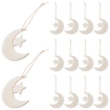  20 Pcs Unfinished Blank Wood Pieces Wooden Stars Moon Cutout Craft Plate