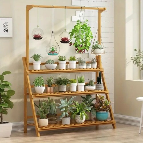 Wood ladder plant stand - stand, tier