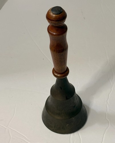 Vintage brass hand bell wooden - brass,