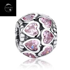 Sterling Silver 925 Charm Forever Love Heart Pink Bead For Bracelets Genuine Mum