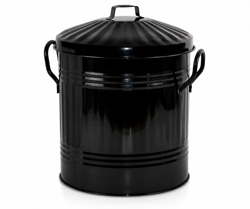 13l black metal dustbin - black,