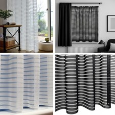 Paris Net Curtains Horizontal Stripe - Width Sold By The Metre