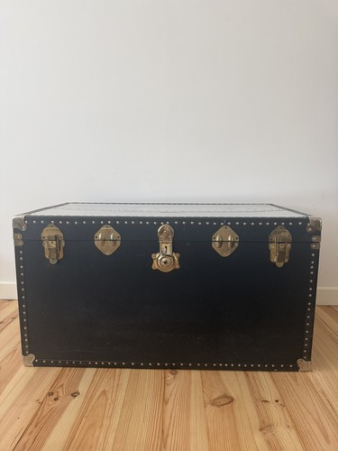 Antique black steamer trunk - steamer,