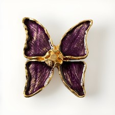 Yves Saint Laurent YSL Vintage 1980s Purple Enamel Butterfly Shaped Brooch Gold