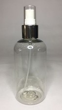 300ml PET Plastic Clear Boston Bottle & Shiny Silver Atomiser Spray ANY AMOUNT
