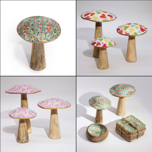 Wooden enamelled mushroom - wooden,