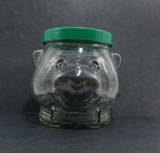 KRAFT BEAR Head Glass Jar with Green Plastic Lid 1989 Vintage